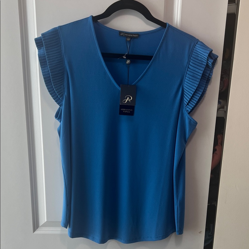 Adrianna Papell Vivid Blue Flutter Sleeve Blouse